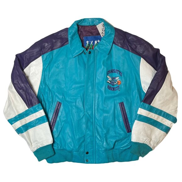 Vintage Fans Choice Charlotte Hornets Leather Jacket XL - Picture 1 of 11